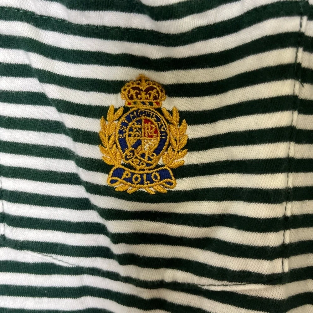 Ralph Lauren Polo Men Classic Fit Green White Stripe Crest Polo Shirt Size XL